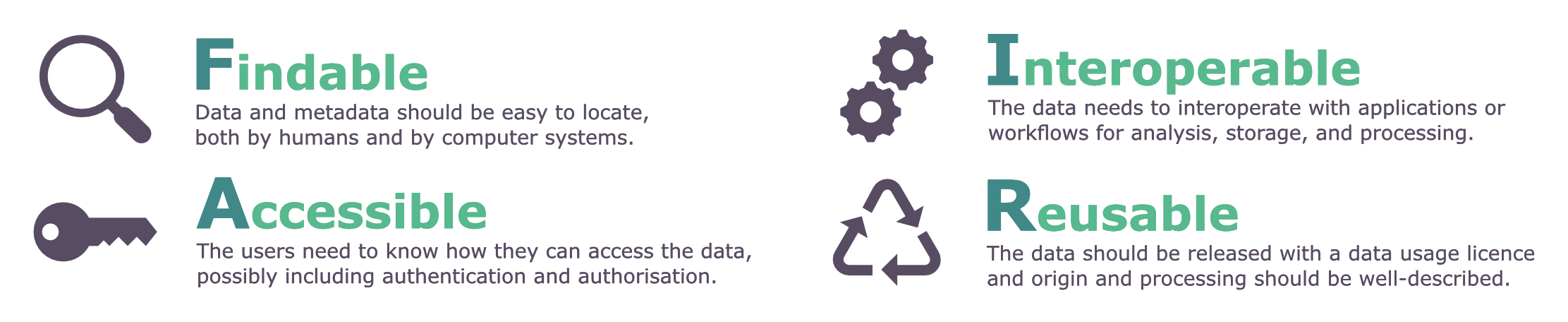 Beschreibung der FAIR-Prinzipien auf Englisch.